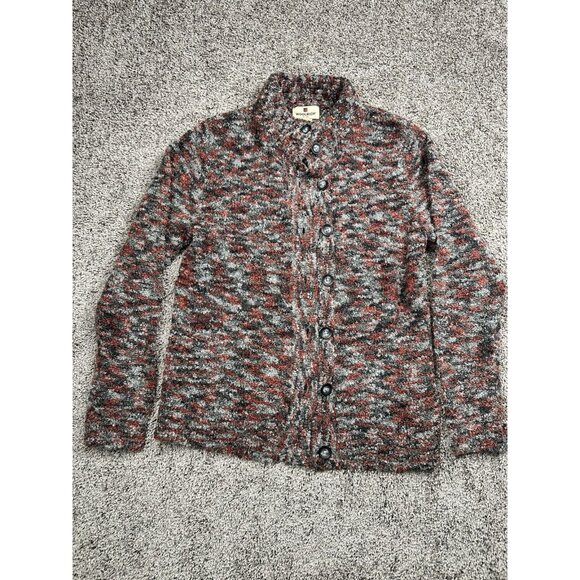 Woolrich‎ Bouclé Knit Sweater Jacket Women’s S Red Gray Button Front Marled Warm - Picture 1 of 8